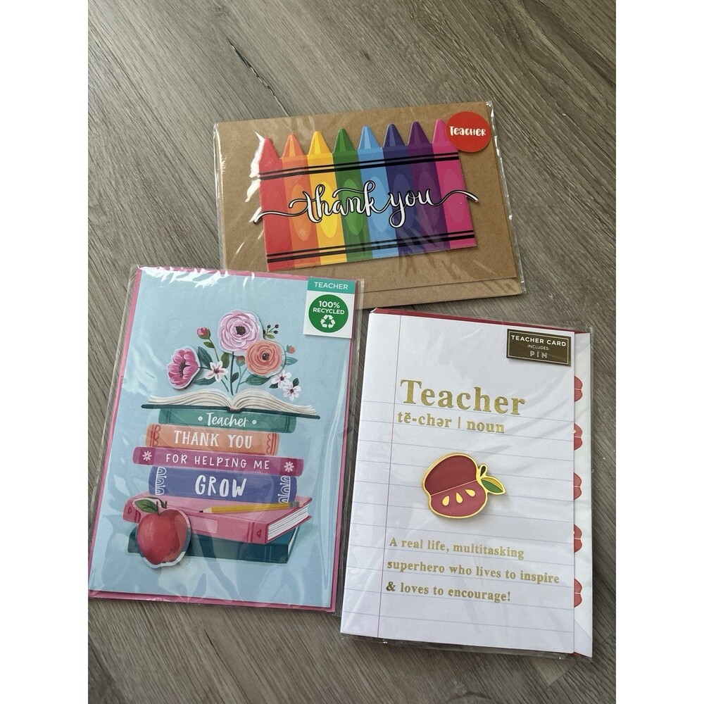 Set of 3 New Teacher Appreciation Cards Nice Quality Gift For Teachers
